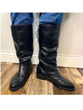 Regence Leather Knee High Boot Wide Calf Lace Up